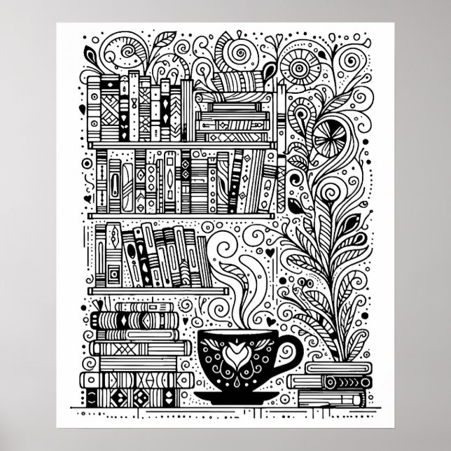 Books And Coffee Colour Me Doodle 2 Poster (Front)