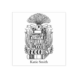 Books and Coffee Lover Personalised Rubber Stamp