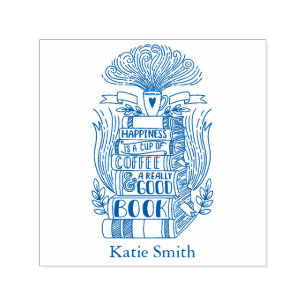 Books and Coffee Lover Personalised Self-inking Stamp