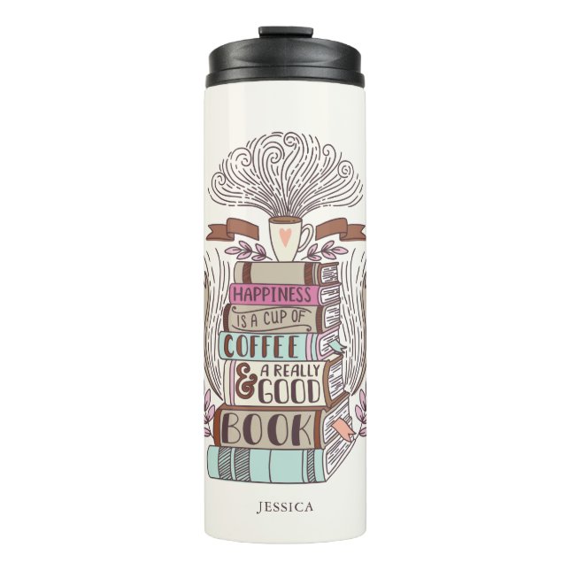 Books and Coffee Lover Personalised Thermal Tumbler (Front)