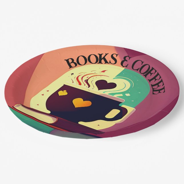 Books And Coffee Paper Plate (Angled)