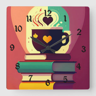 Books And Coffee Square Wall Clock