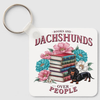 Books and Dachshunds Over People Floral Book Lover Key Ring