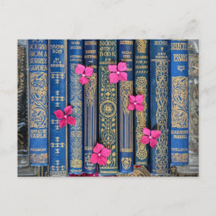 Books and Flowers (Pink Blossoms) Postcard