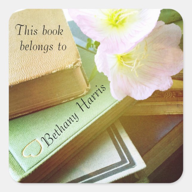 Books and flowers square sticker (Front)