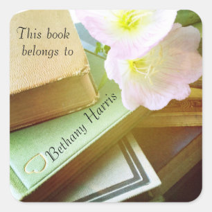 Books and flowers square sticker