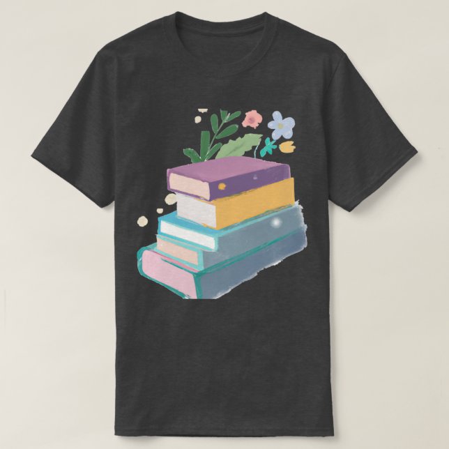 Books and Flowers T-Shirt (Design Front)