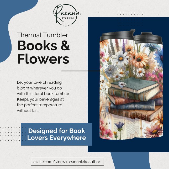 Books and Flowers Thermal Tumbler (Creator Uploaded)