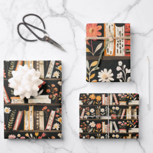 Books and Flowers Wrapping Paper Sheet