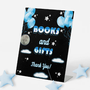Books and Gifts Blue Balloons Galaxy Baby Shower  Pedestal Sign
