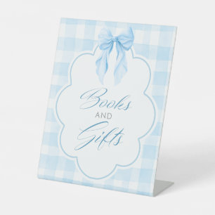 Books and Gifts Blue Bow Baby Shower Table Sign