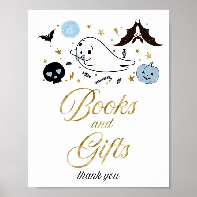 Books and Gifts Halloween Baby Shower Sign (Front)