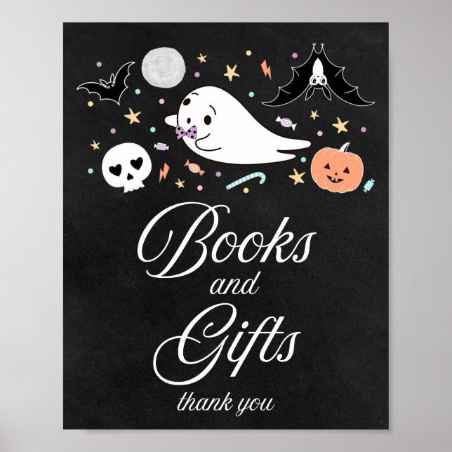 Books and Gifts Halloween Baby Shower Sign (Front)