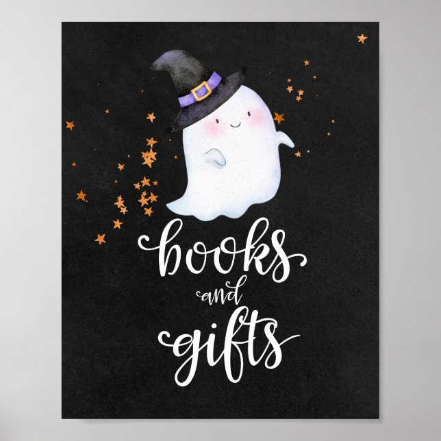Books and Gifts Halloween Baby Shower Sign (Front)