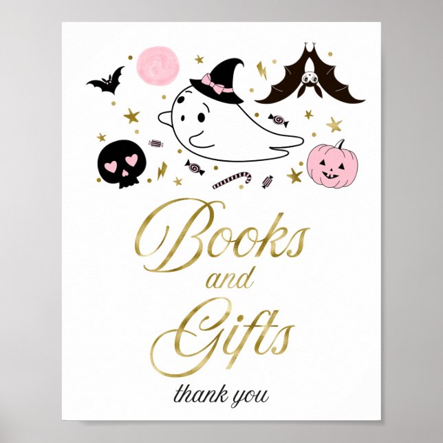 Books and Gifts Halloween Baby Shower Sign (Front)
