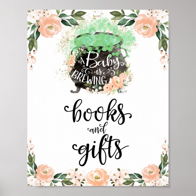Books and Gifts Halloween Girl Baby Shower Sign (Front)