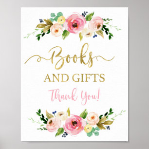 Books and gifts pink and gold floral sign