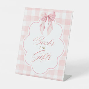 Books and Gifts Pink Bow Baby Shower Table Sign