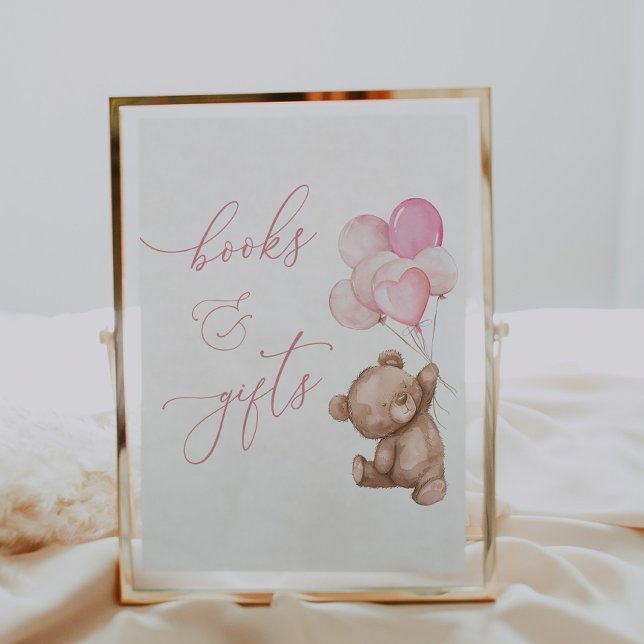 Books and Gifts Pink Teddy Bear Baby Shower Sign (Creator Uploaded)