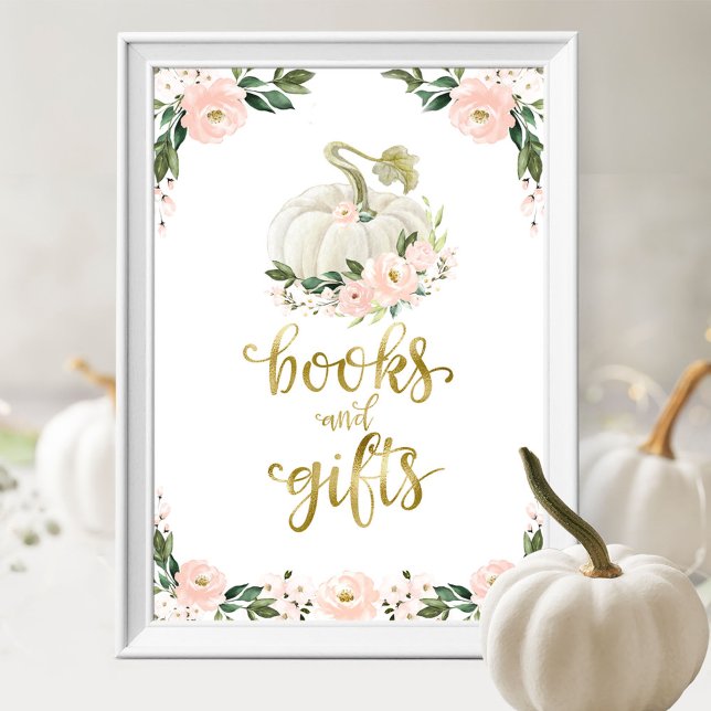 Books and Gifts Pumpkin Floral Baby Shower Sign (Creator Uploaded)