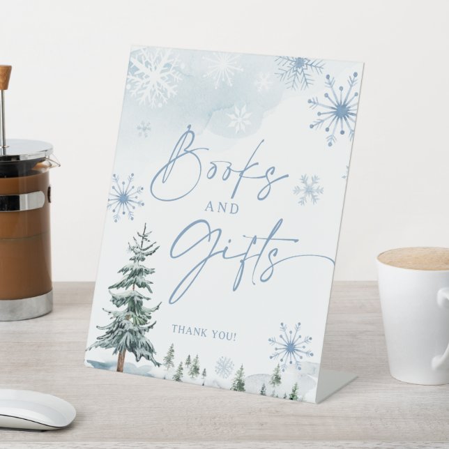 Books and Gifts sign, winter baby shower sign (In SItu)