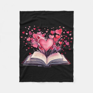 Books And Hearts Teacher Bookworm Bookish Valentin Fleece Blanket