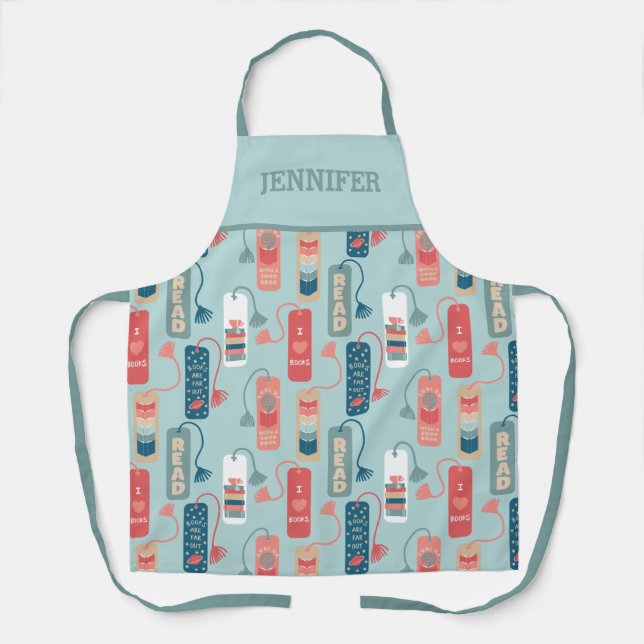 Books and Reading Themed Bookmarks Patterned Apron (Front)