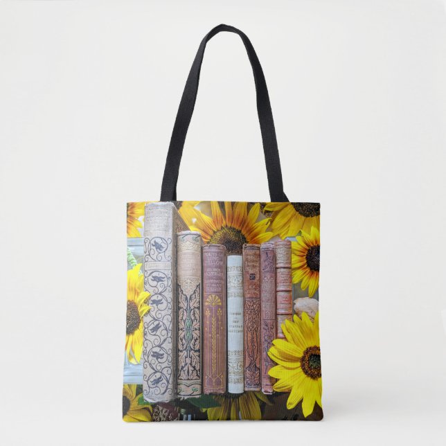 Books and Sunflowers Tote Bag (Front)