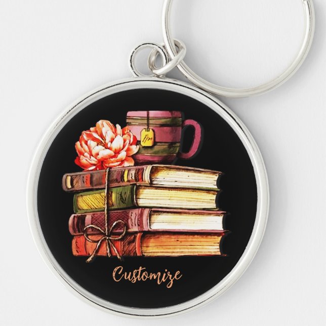 Books And Tea Black Key Ring (Front)