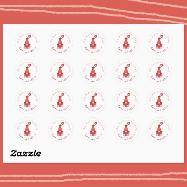 Books and Vase Classroom Library Round Sticker (Classroom library round sticker sheet . )