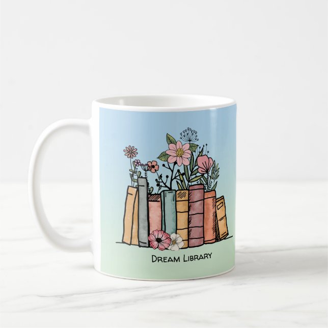 Books and wild flowers dream library personalise  coffee mug (Left)