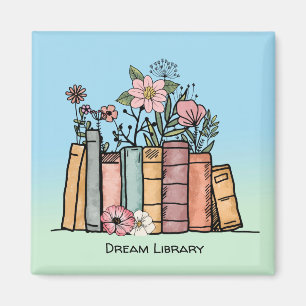 Books and wild flowers dream library personalise magnet