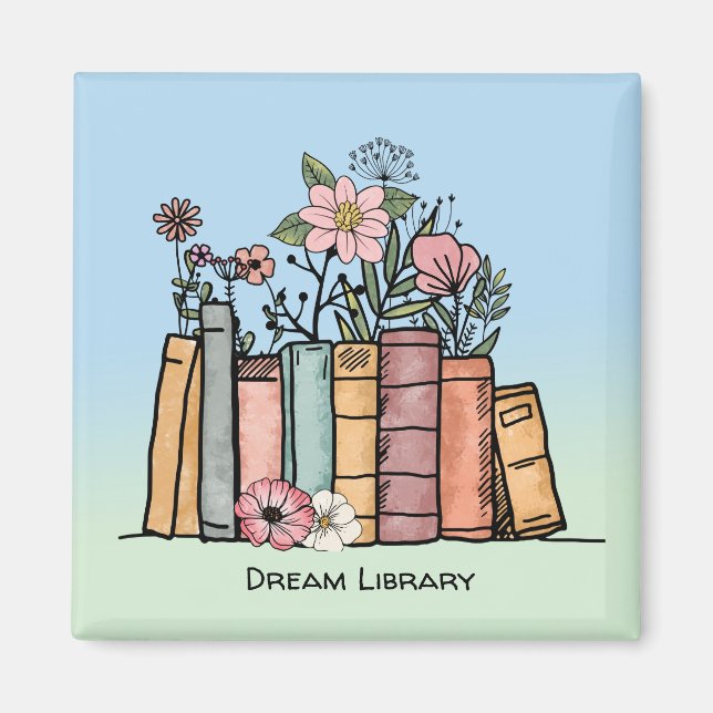 Books and wild flowers dream library personalise magnet (Front)