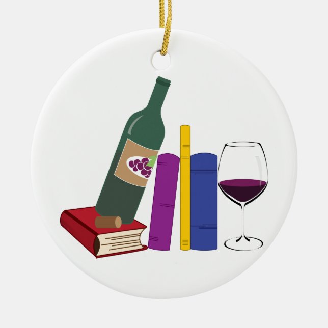 Books And Wine Ceramic Ornament (Front)