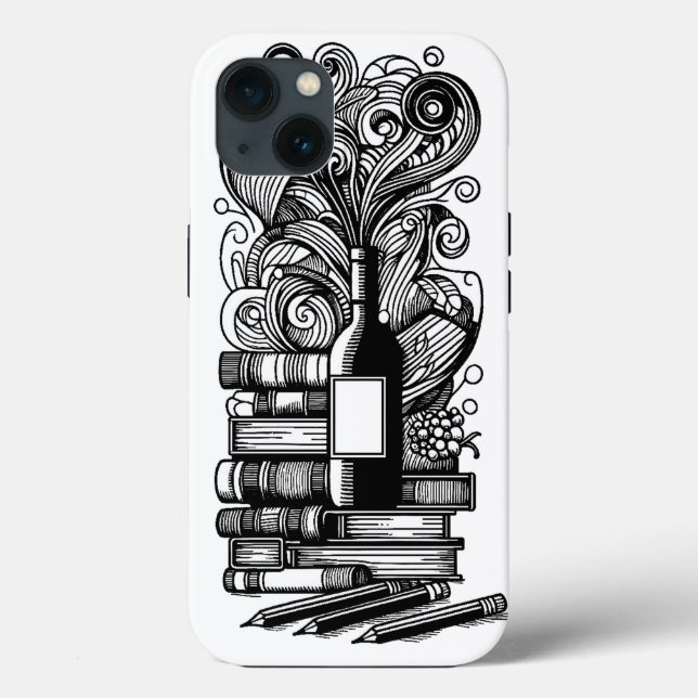 Books And Wine Colour Me Doodle Case-Mate iPhone Case (Back)