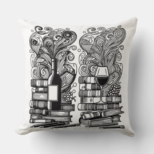Books And Wine Colour Me Doodle   Cushion (Front)