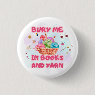 Books and Yarn Crochet Basket Art 3 Cm Round Badge