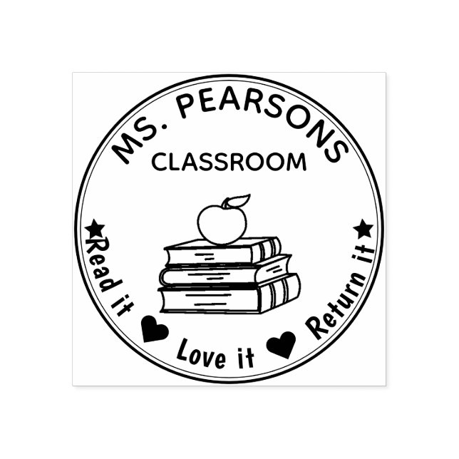Books & Apple  - From The Classroom of Wood Rubber Stamp (Imprint)
