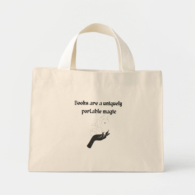 Books Are A Uniquely Portable Magic Black Reader Mini Tote Bag (Front)