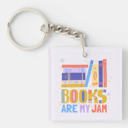 Books Are My Jam Keychain with Hand-Lettered Art