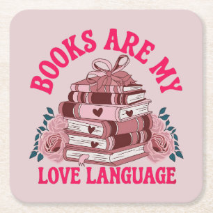 Books are my love language square paper coaster