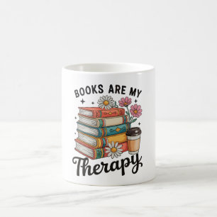 Books Are My Therapy Retro Floral Reading Lover Coffee Mug