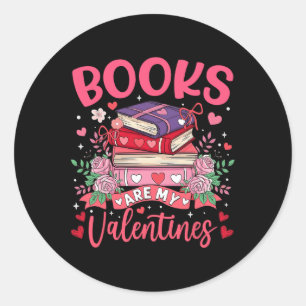 Books Are My Valentine Coquette Bow Book Flower Gi Classic Round Sticker