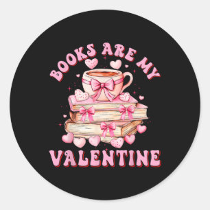 Books Are My Valentine Teacher Kids Retro Valentin Classic Round Sticker