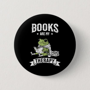 Books are therapy funny reading frog book lover 6 cm round badge