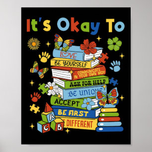Books Autism Awareness Coquette It's Ok To Teacher Poster