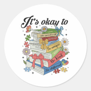Books Autism Coquette Classic Round Sticker