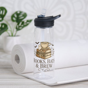 Books Bats & Brew Ghost Halloween Vintage Fall Water Bottle