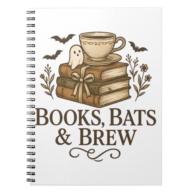Books Bats Brew Halloween Coffee Reader Art (Front)