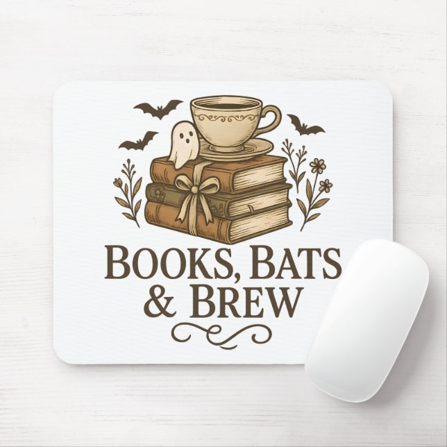 Books Bats Brew Halloween Coffee Reader Art Mouse Pad (With Mouse)